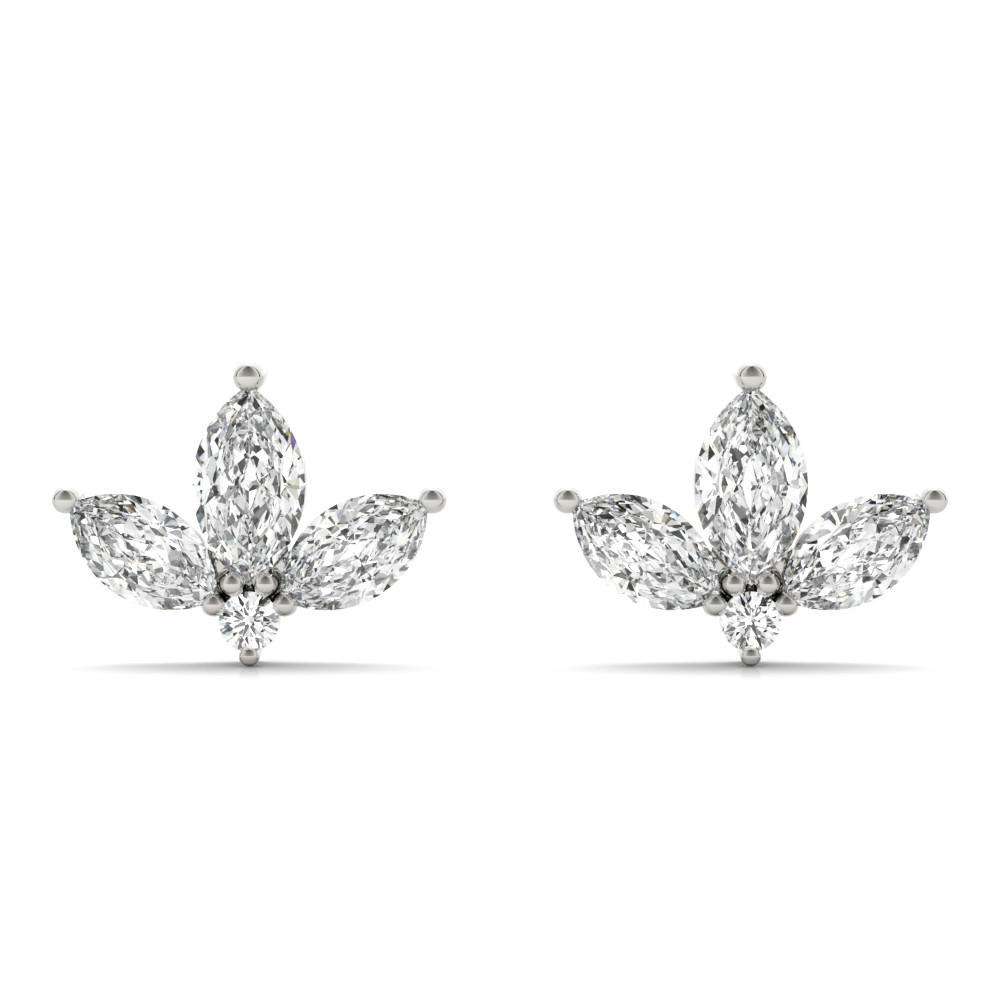 0.37 Ct Natural Diamond Marquise Cut Badah Cluster Earrings in Silver 925