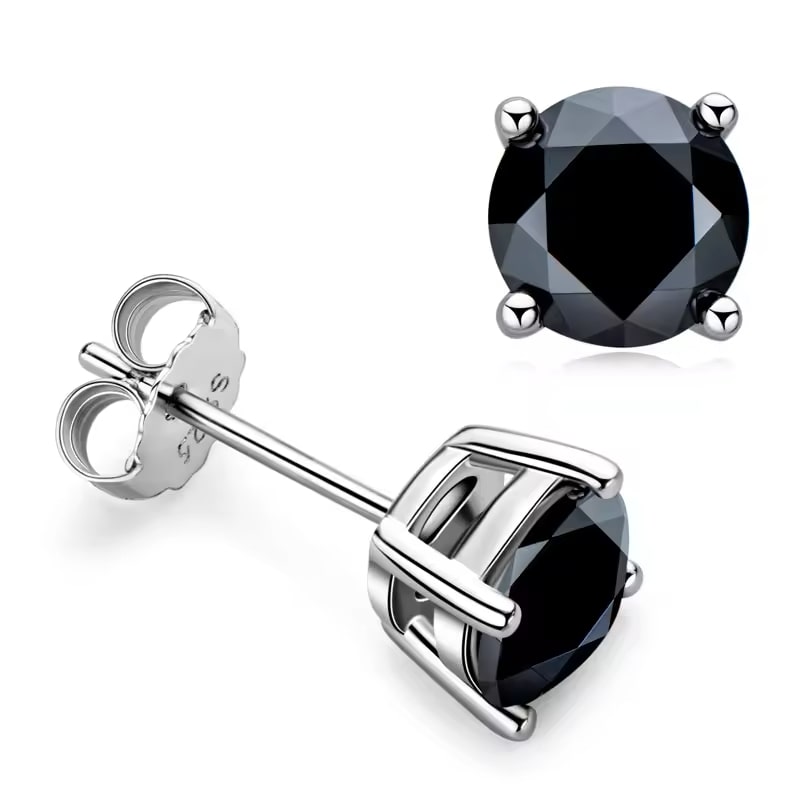 0.6 Ct Black Round Cut Glennis  Diamond Earrings in 18K White Gold