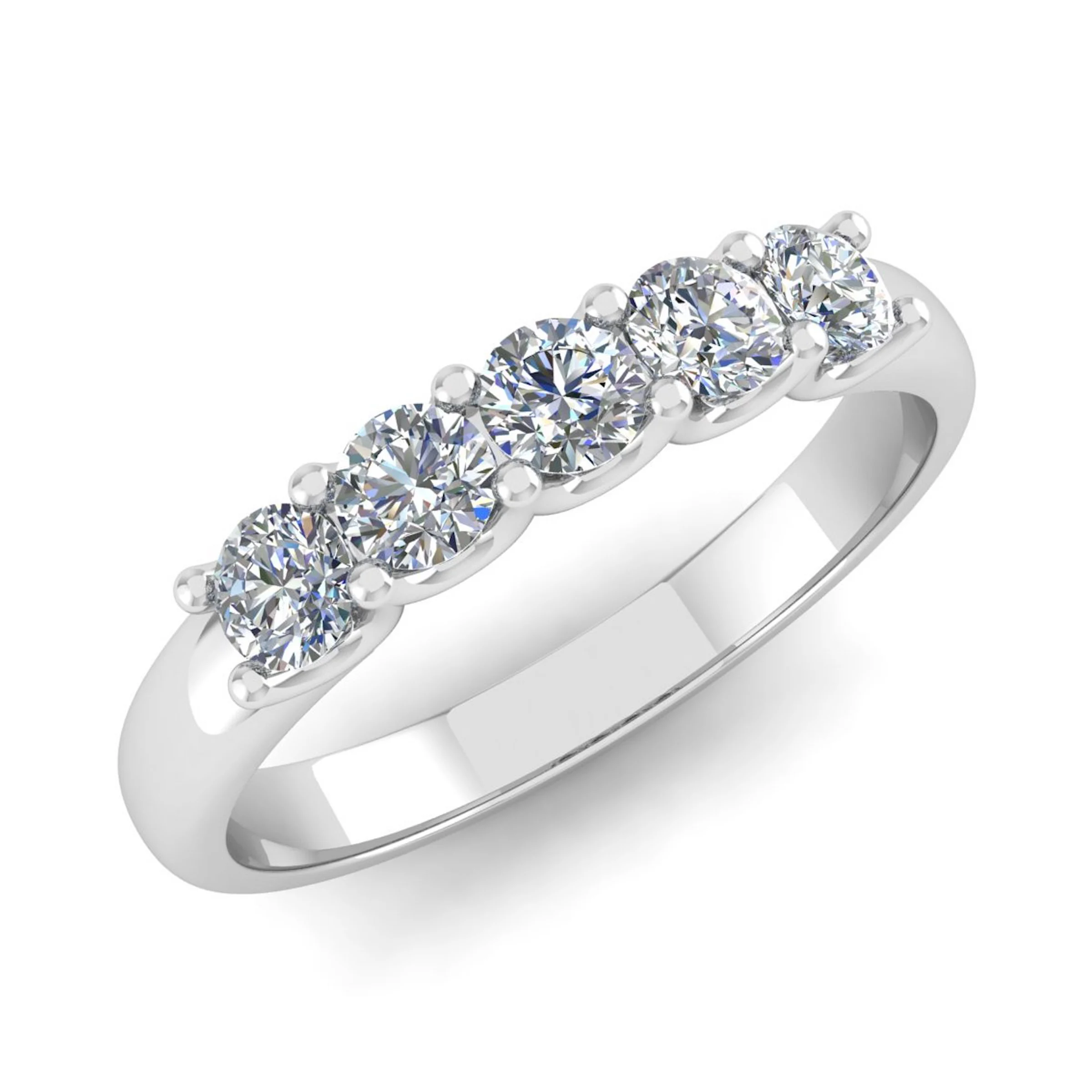 0.5 Ct Lab-Created Round Cut Daunaree  5 Stone Ring Diamond Rings in 9K White Gold