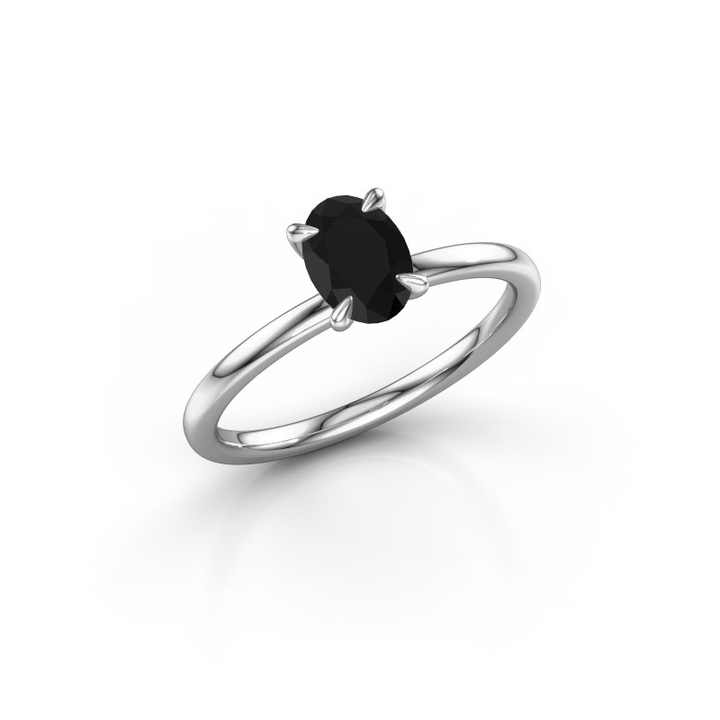 0.2 Ct Oval Cut Jerona  Black Diamond Engagement Rings in Silver 925