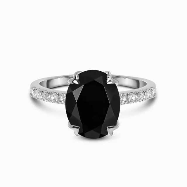 0.25 Ct Black Diamond Oval Cut Sobiya  Halo Engagement Rings in Silver 925