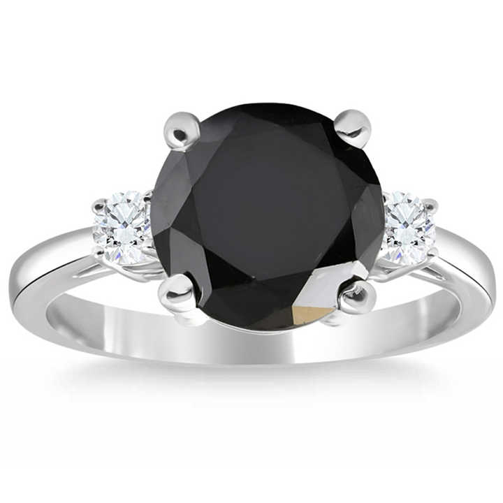 0.2 Ct Black Diamond Round Cut Patriciya  Side Stone Engagement Rings in Silver 925