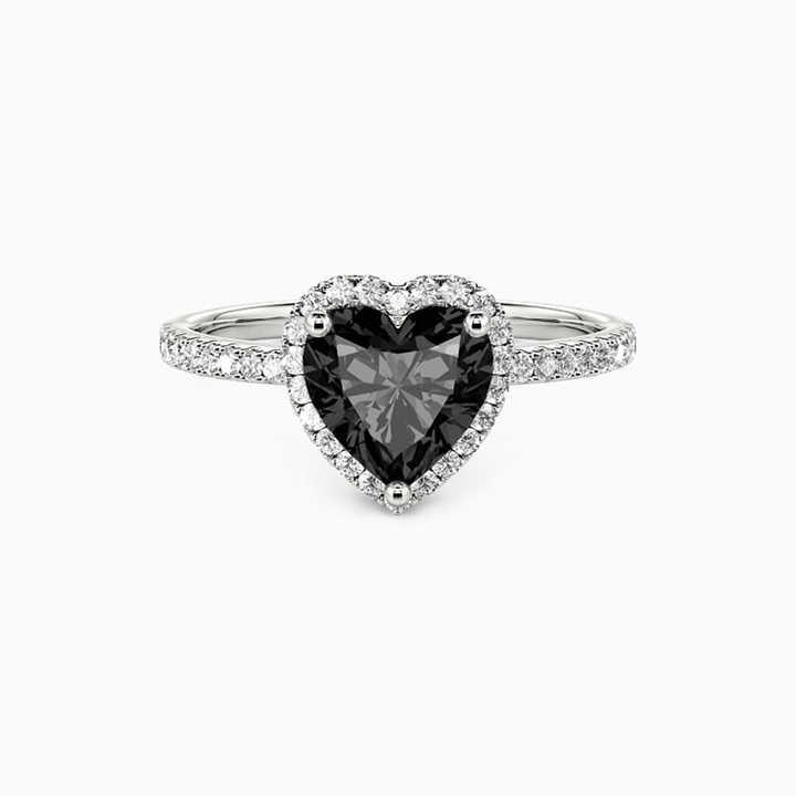 0.5 Ct Black Diamond Heart Cut Filomina  Halo Engagement Rings in Silver 925