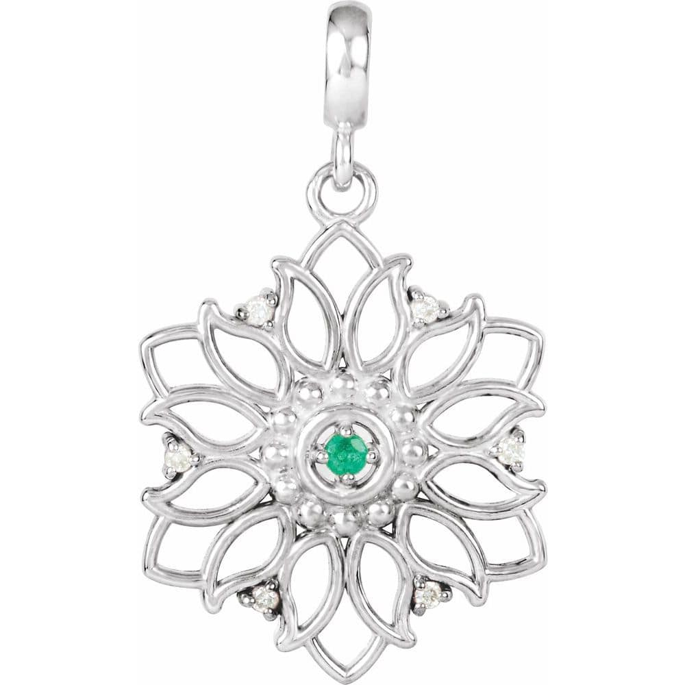 0.06 Ct Round Cut Whitley  Emerald Necklaces in 18K White Gold