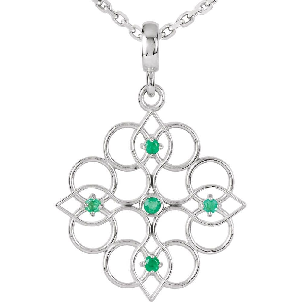 0.1 Ct Round Cut Winry  Emerald Necklaces in 18K White Gold