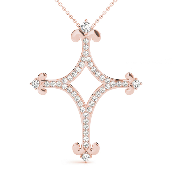 0.3 Ct Lab-Created Diamond Round Cut Wolfarm Cross Pendants Necklaces in Silver 925