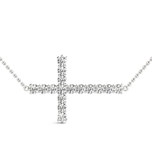 0.24 Ct Lab-Created Diamond Round Cut Aston Cross Pendants Necklaces in Silver 925