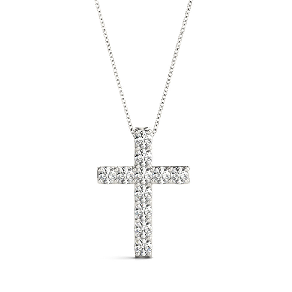 0.22 Ct Lab-Created Diamond Round Cut Miles Cross Pendants Necklaces in Silver 925