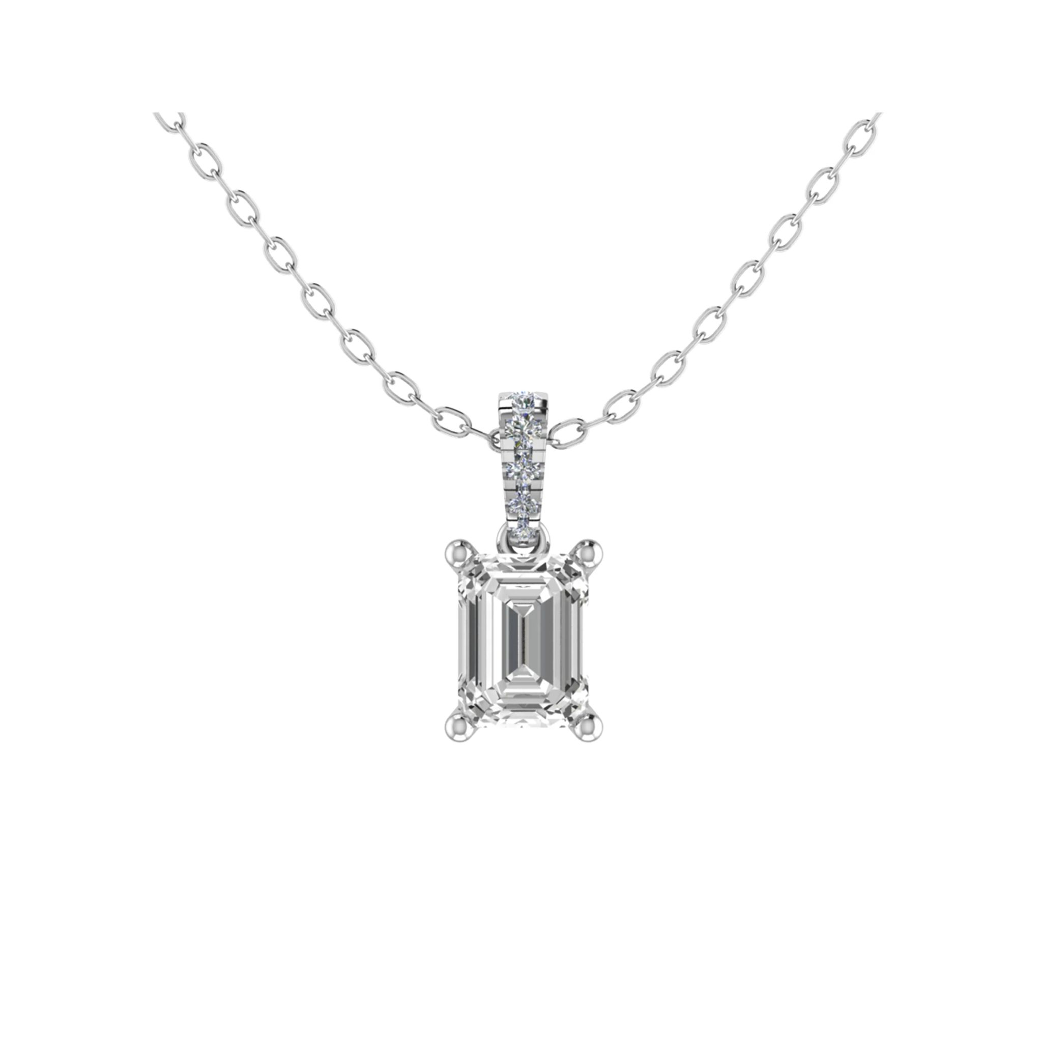 0.25 Ct Natural Diamond Emerald Cut Tamitha  Halo Pendant Necklaces in 9K White Gold