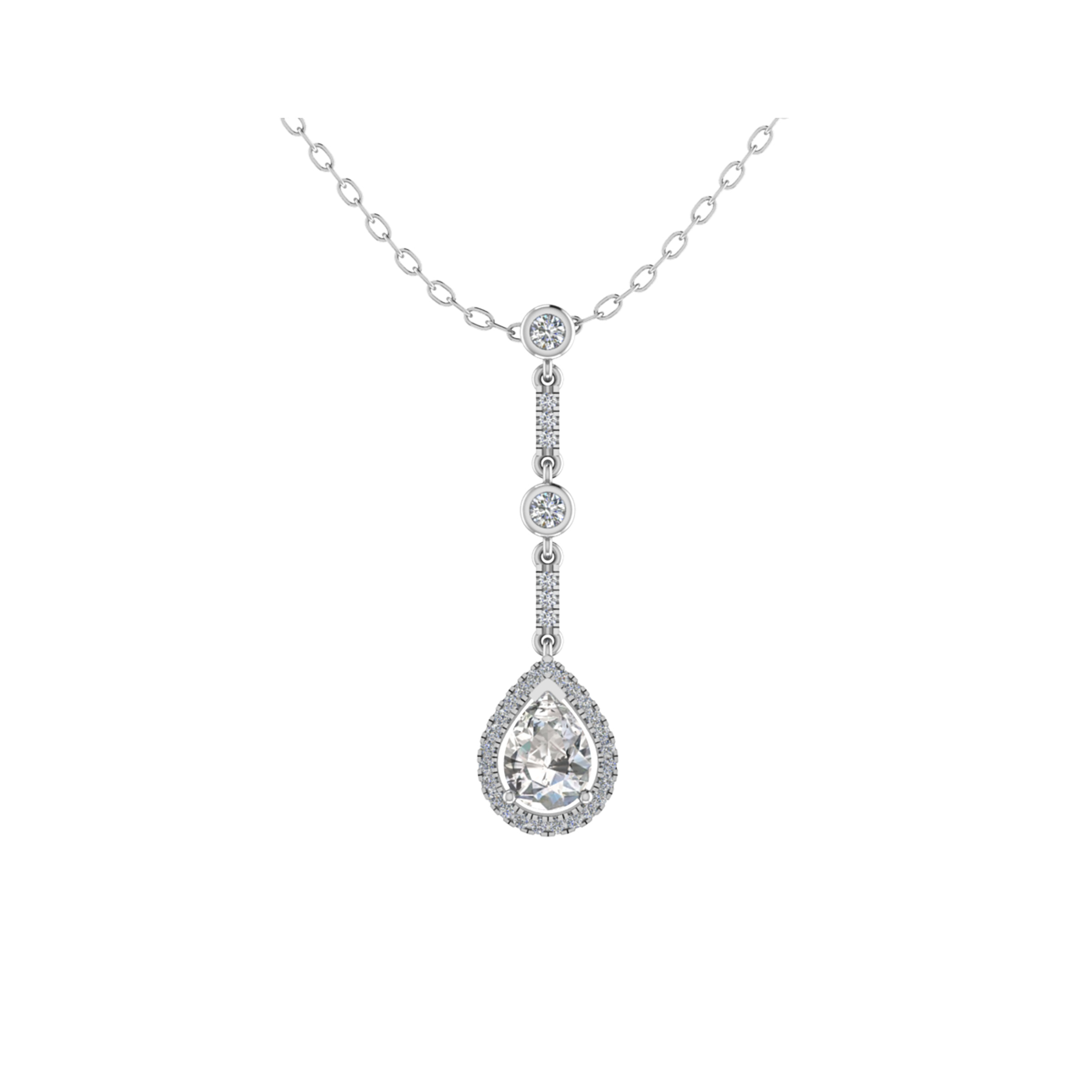 Natural Diamond Pear Cut Tressa  Halo Pendant Necklaces in 9K White Gold