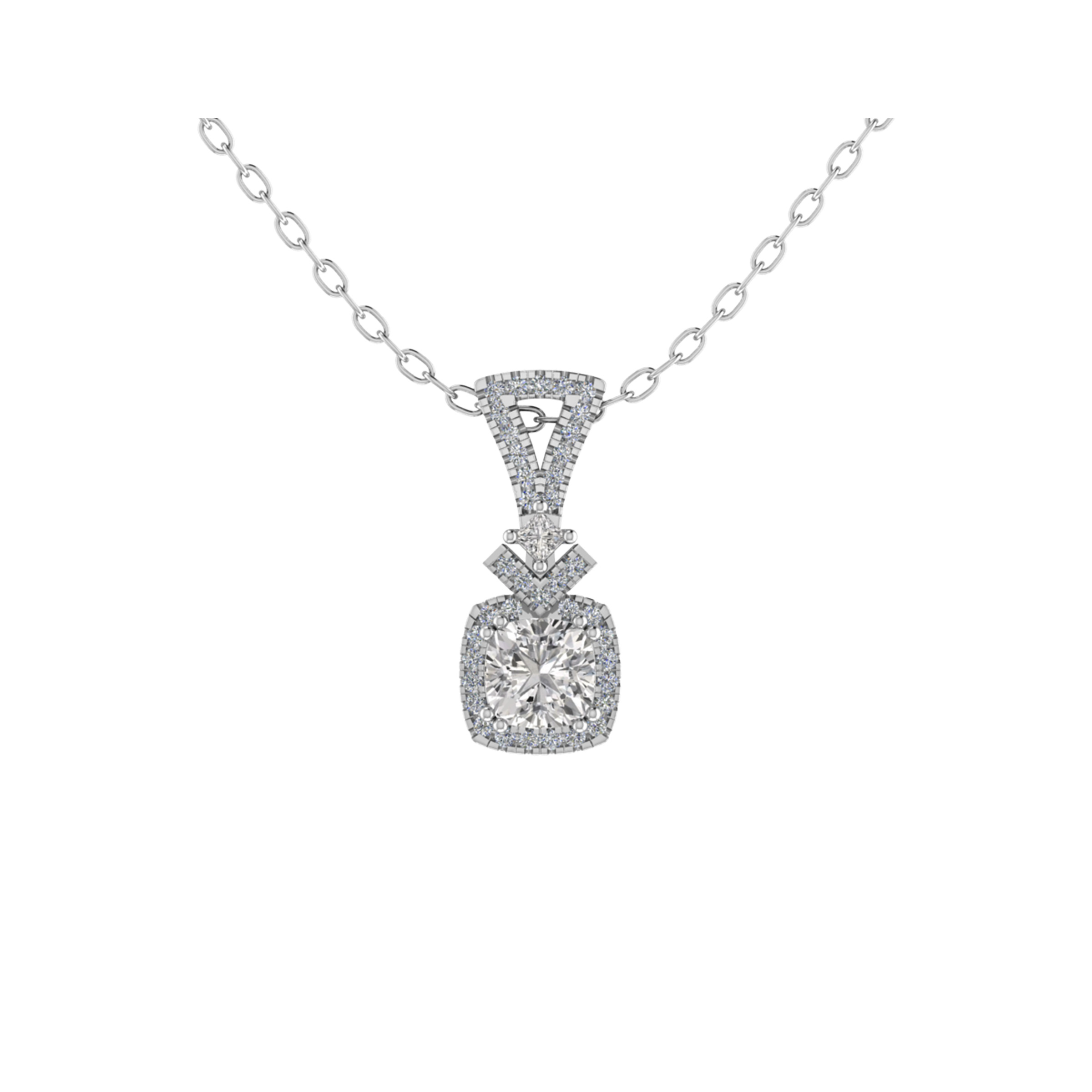 0.75 Ct Natural Diamond Cushion Cut Tanith  Halo Pendant Necklaces in 9K White Gold