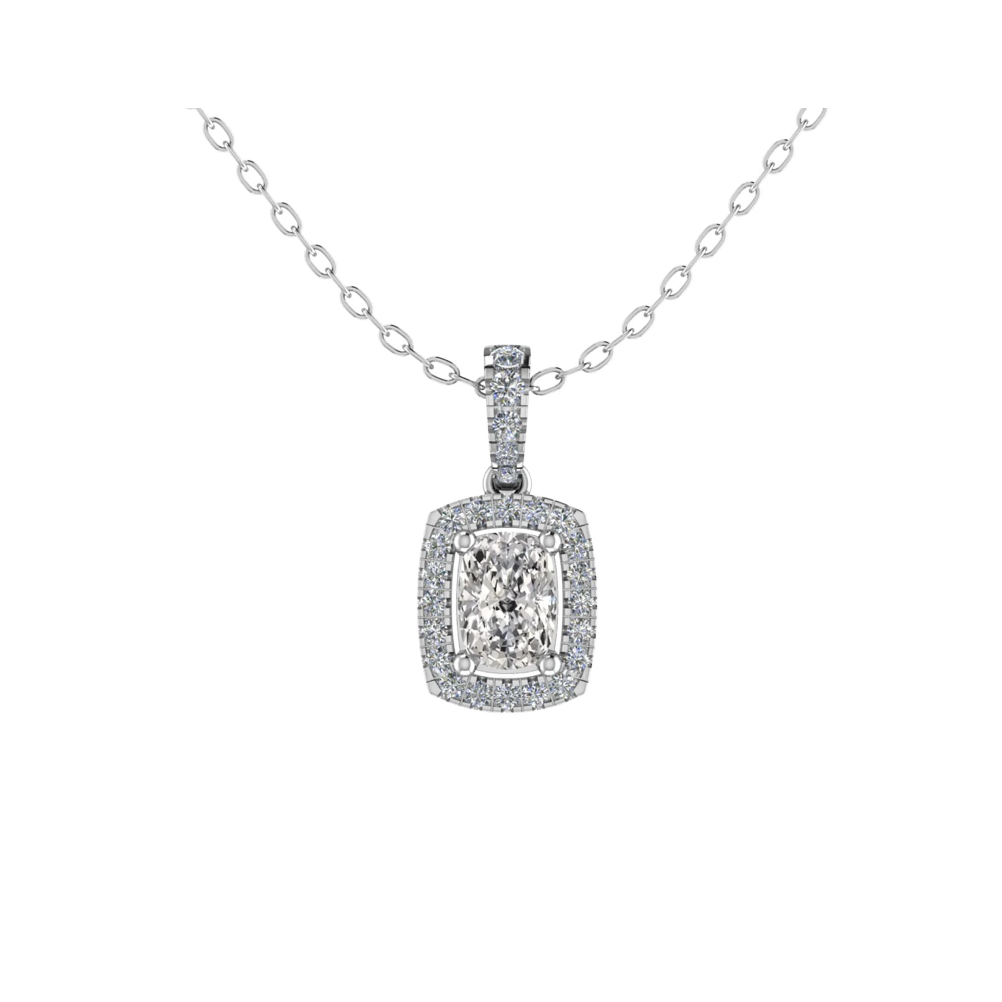 0.5 Ct Natural Diamond Emerald Cut Thera  Halo Pendant Necklaces in 9K White Gold