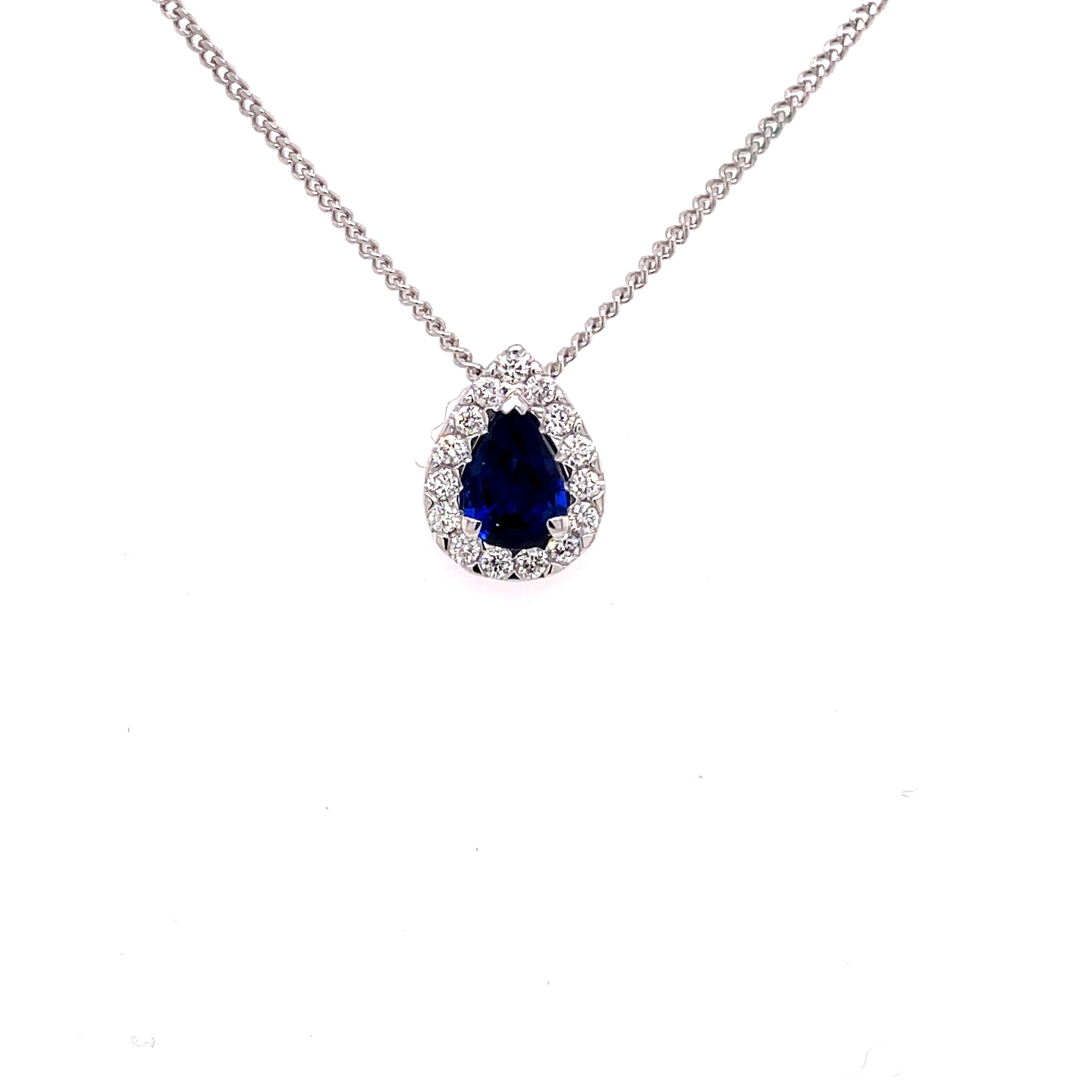 1 Ct Blue Sapphire Pear Cut Panan  Necklaces in 9K White Gold