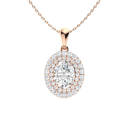 0.5 Ct Natural Diamond Oval Cut Toula  Halo Pendant Necklaces in 9K White Gold