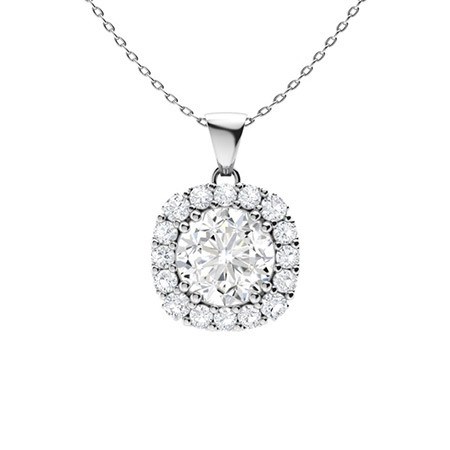 0.5 Ct Natural Diamond Round Cut  Halo Pendant Necklaces in 9K White Gold