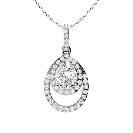 0.15 Ct Natural Diamond Pear Cut Tryssa  Drop Necklaces in 9K White Gold