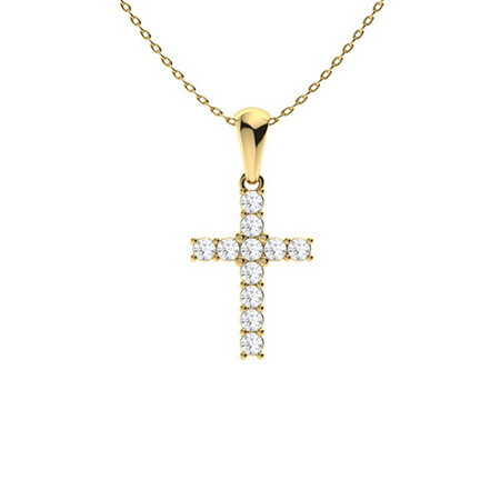 0.32 Ct Natural Diamond Round Cut Parya  Cross Pendants Necklaces in 9K White Gold