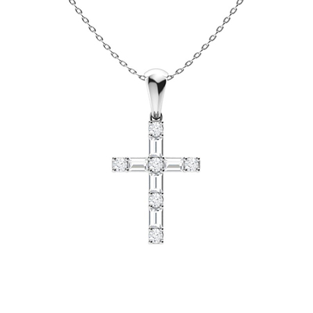 0.25 Ct Natural Diamond Round Cut Payoda  Cross Pendants Necklaces in 9K White Gold