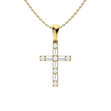 0.25 Ct Natural Diamond Round Cut Payoda  Cross Pendants Necklaces in 9K White Gold