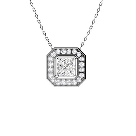 0.2 Ct Natural Diamond Princess Cut Thomasyne  Designer Pendants Necklaces in 9K White Gold