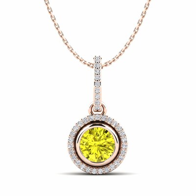 0.2 Ct Round Cut Tinble  Yellow Diamond Pendants Necklaces in 9K White Gold