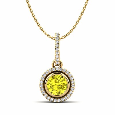 0.2 Ct Round Cut Tinble  Yellow Diamond Pendants Necklaces in 9K White Gold