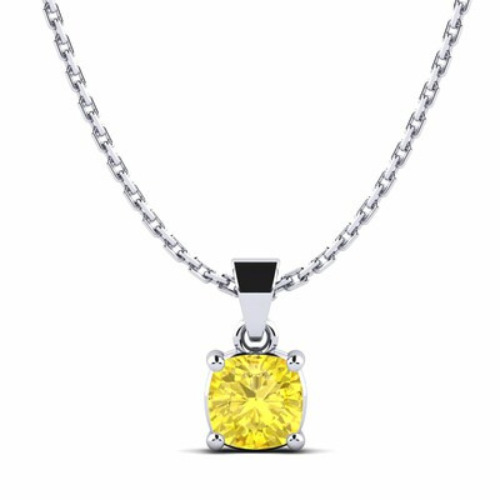 0.5 Ct Round Cut Tyrianne  Yellow Diamond Pendants Necklaces in 9K White Gold