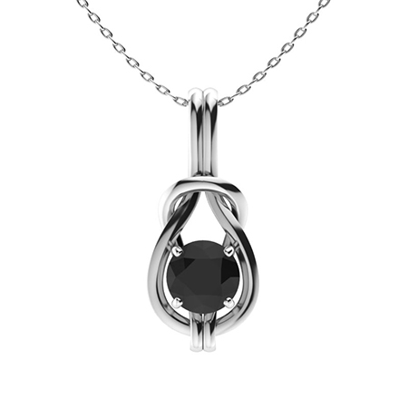 0.5 Ct Round Cut Udele  Black Diamond Necklaces in 9K White Gold