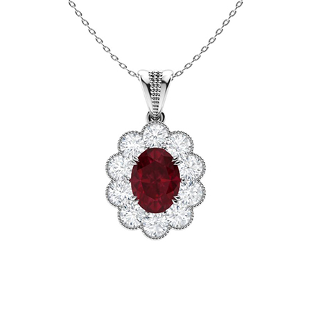 1 Ct Natural Ruby Oval Cut Prasheila  Necklaces in 9K White Gold