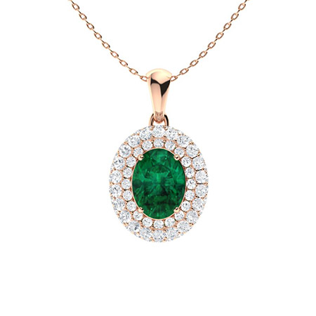 0.85 Ct Emerald Oval Cut Winter  Necklaces in 9K White Gold