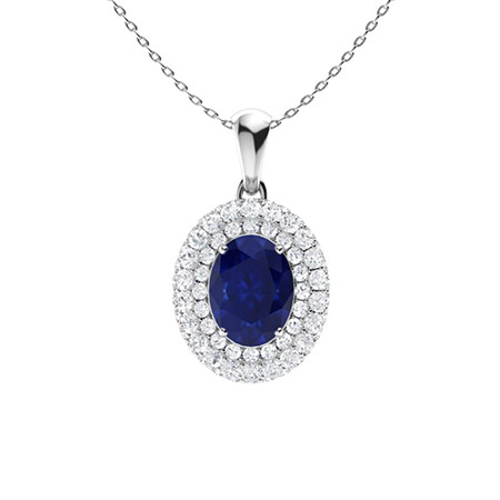 1 Ct Blue Sapphire Oval Cut Panha  Necklaces in 9K White Gold