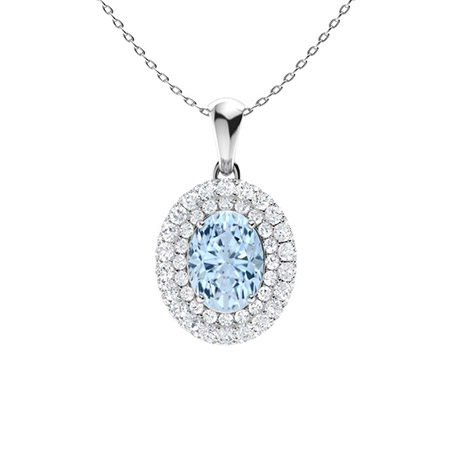 0.75 Ct Oval Cut Varnika  Aquamarine Necklaces in 9K White Gold