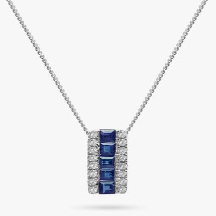 1 Ct Blue Sapphire Princess Cut Pammela  Necklaces in 9K White Gold