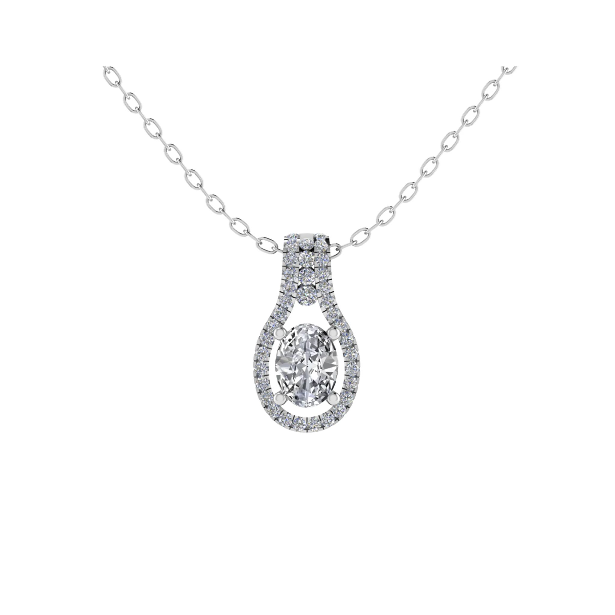 0.5 Ct Natural Diamond Oval Cut Tabia  Halo Pendant Necklaces in 9K White Gold