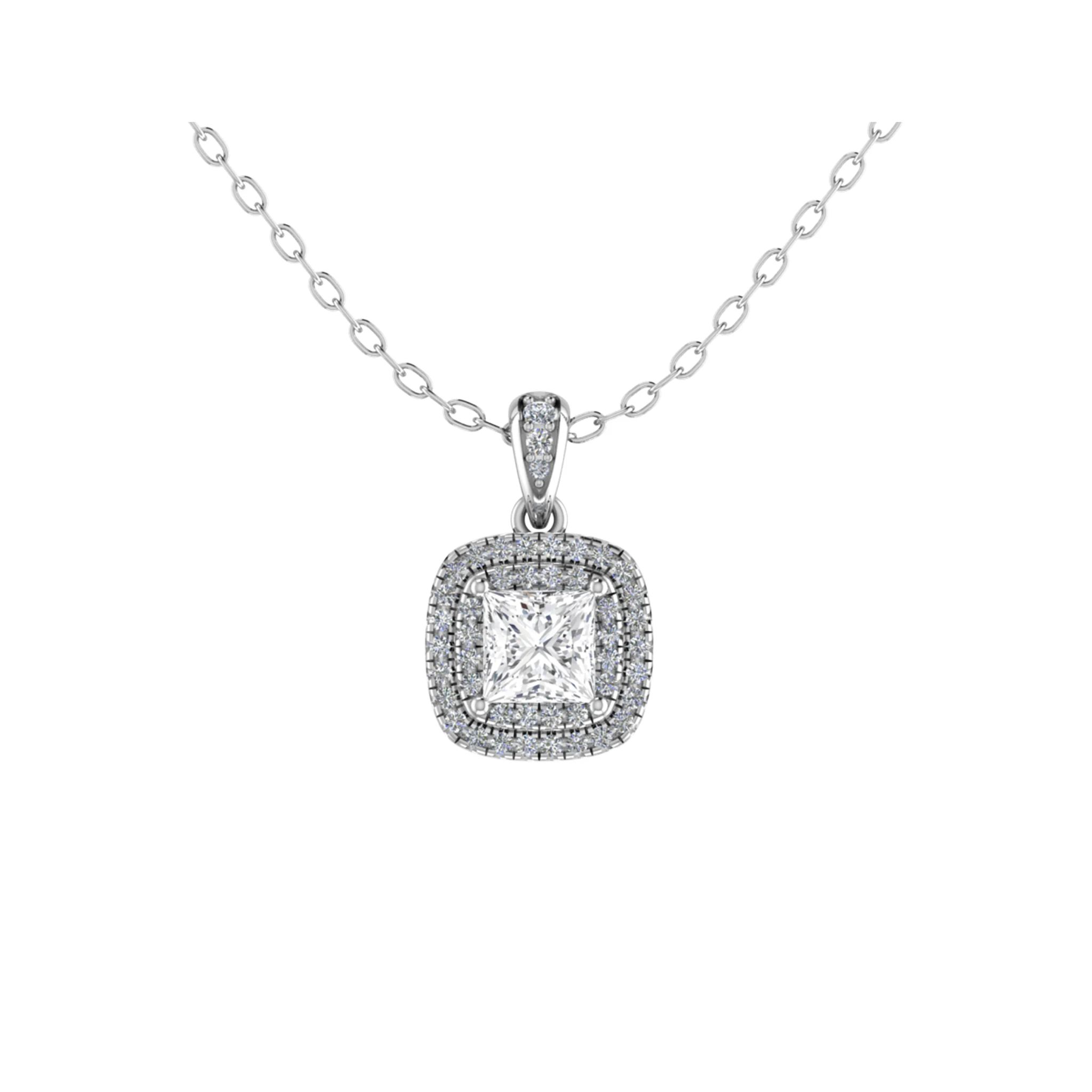 0.50 - 1.50 Carat Natural Diamond  Halo Pendant Necklaces