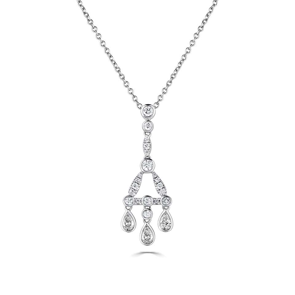 0.63 Ct Natural Diamond Mixed Shape Cut Vama  Chain Necklaces in 18K White Gold