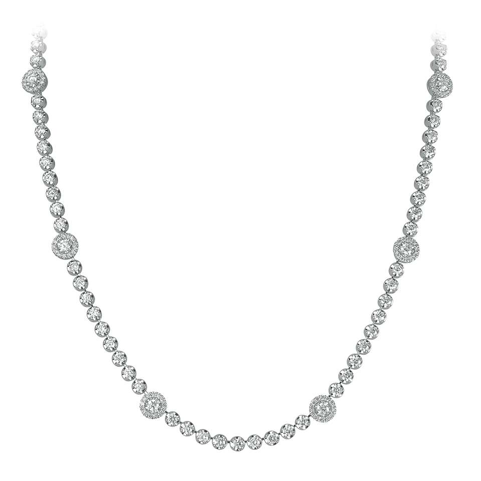 4.1 Ct Natural Round Cut Teotta  Diamond Necklaces in 18K White Gold