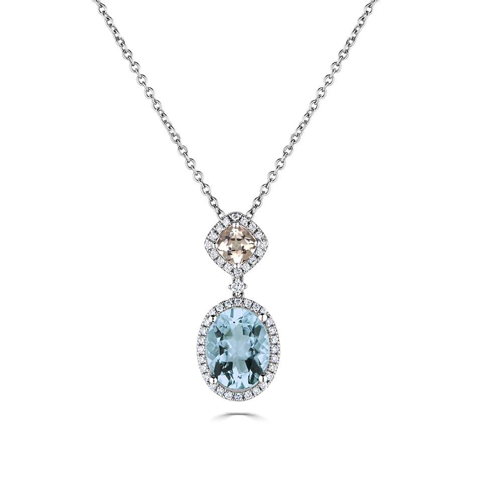 2.21 Ct Aquamarine Oval Cut Quinnie  Necklaces in 18K White Gold