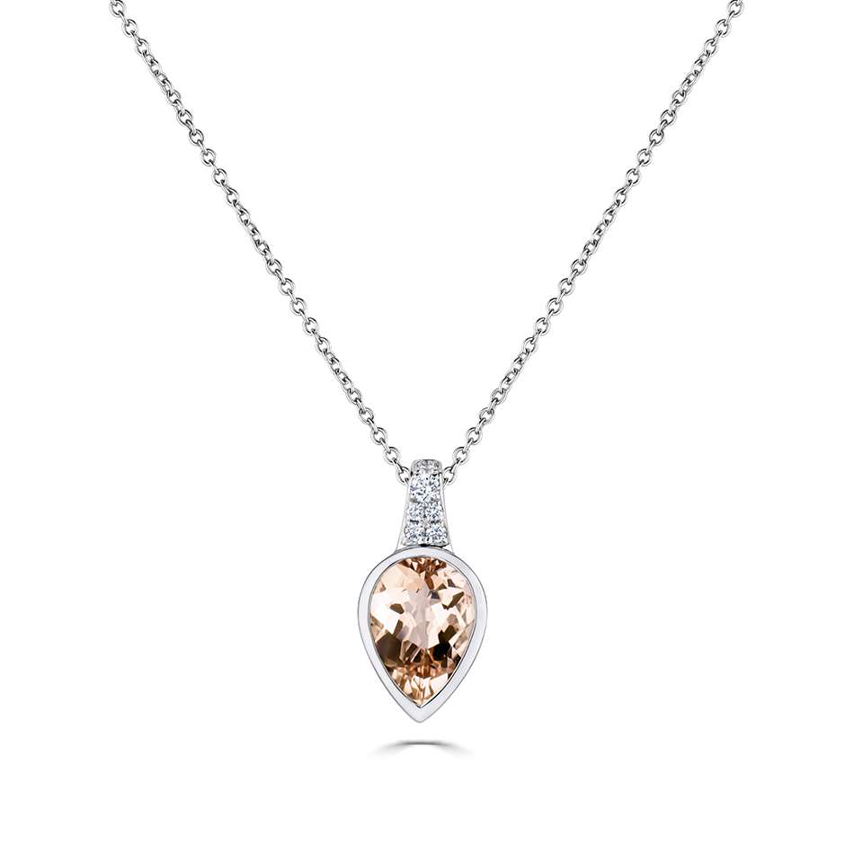 1.9 Ct Morganite Pear Cut Qasida  Gemstone Necklaces in Silver 925