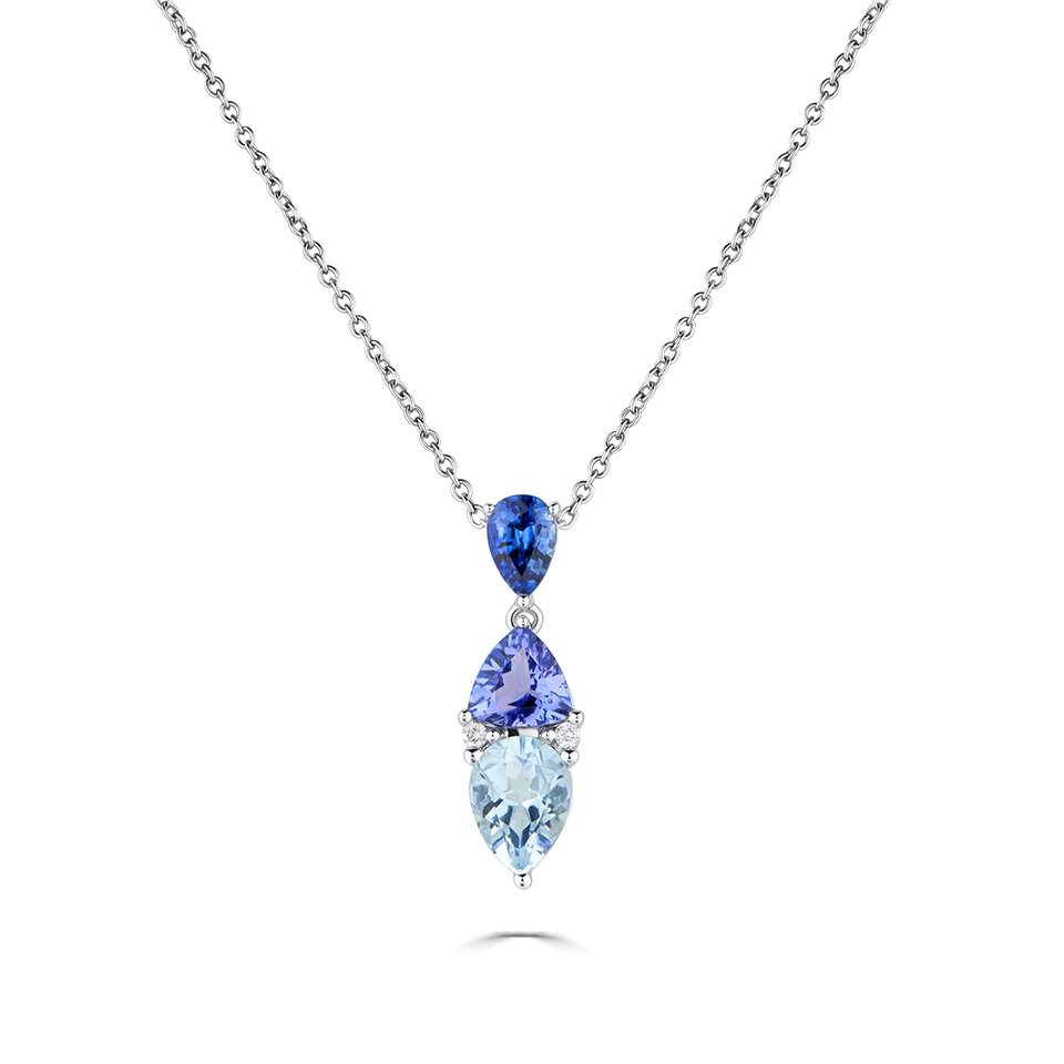 2.23 Ct Aquamarine Pear Cut Quintanna  Necklaces in 18K White Gold