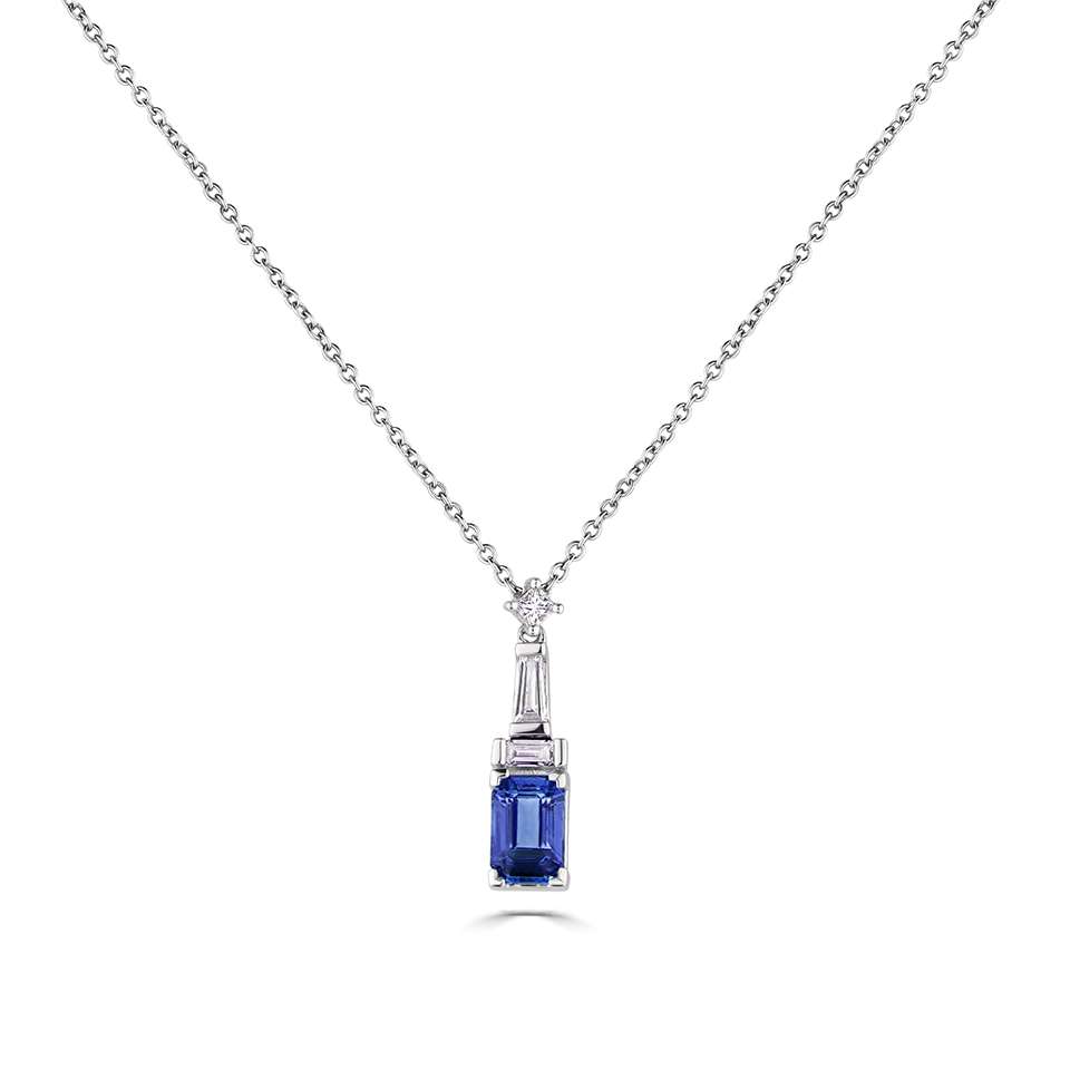 0.7 Ct Natural Ruby Emerald Cut Palla  Necklaces in 18K White Gold