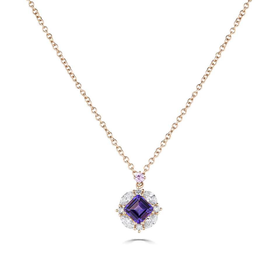 0.38 Ct Amethyst Princess Cut Qiana  Necklaces in 18K Yellow Gold