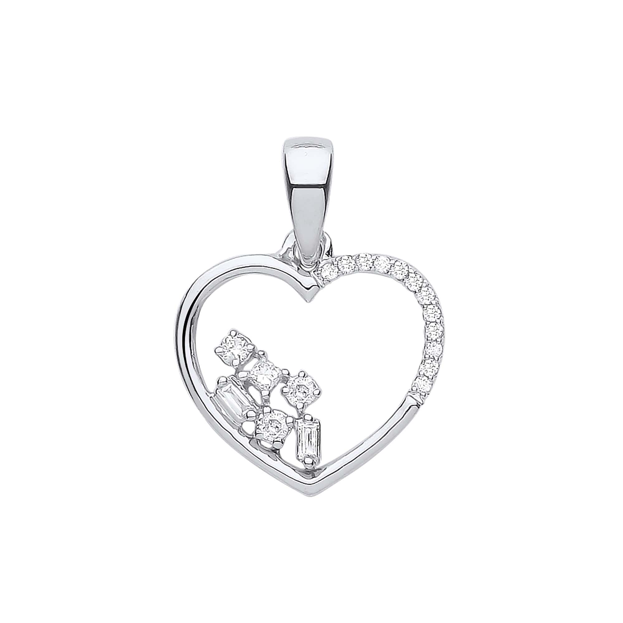 0.1 Ct Natural Diamond Mixed Shape Cut Paridhi  Heart Necklaces in 9K White Gold