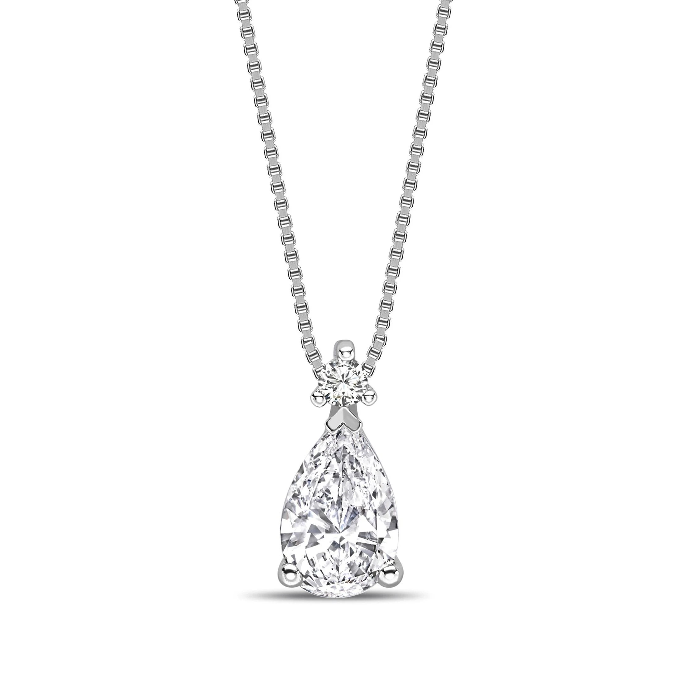 Natural Diamond Pear Cut Triona  Halo Pendant Necklaces in 9K White Gold