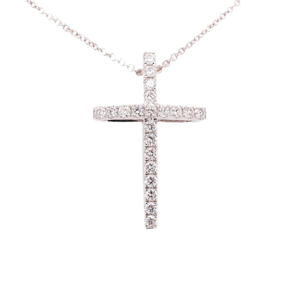 0.17 Ct Natural Diamond Round Cut Panya  Cross Pendants Necklaces in 9K White Gold