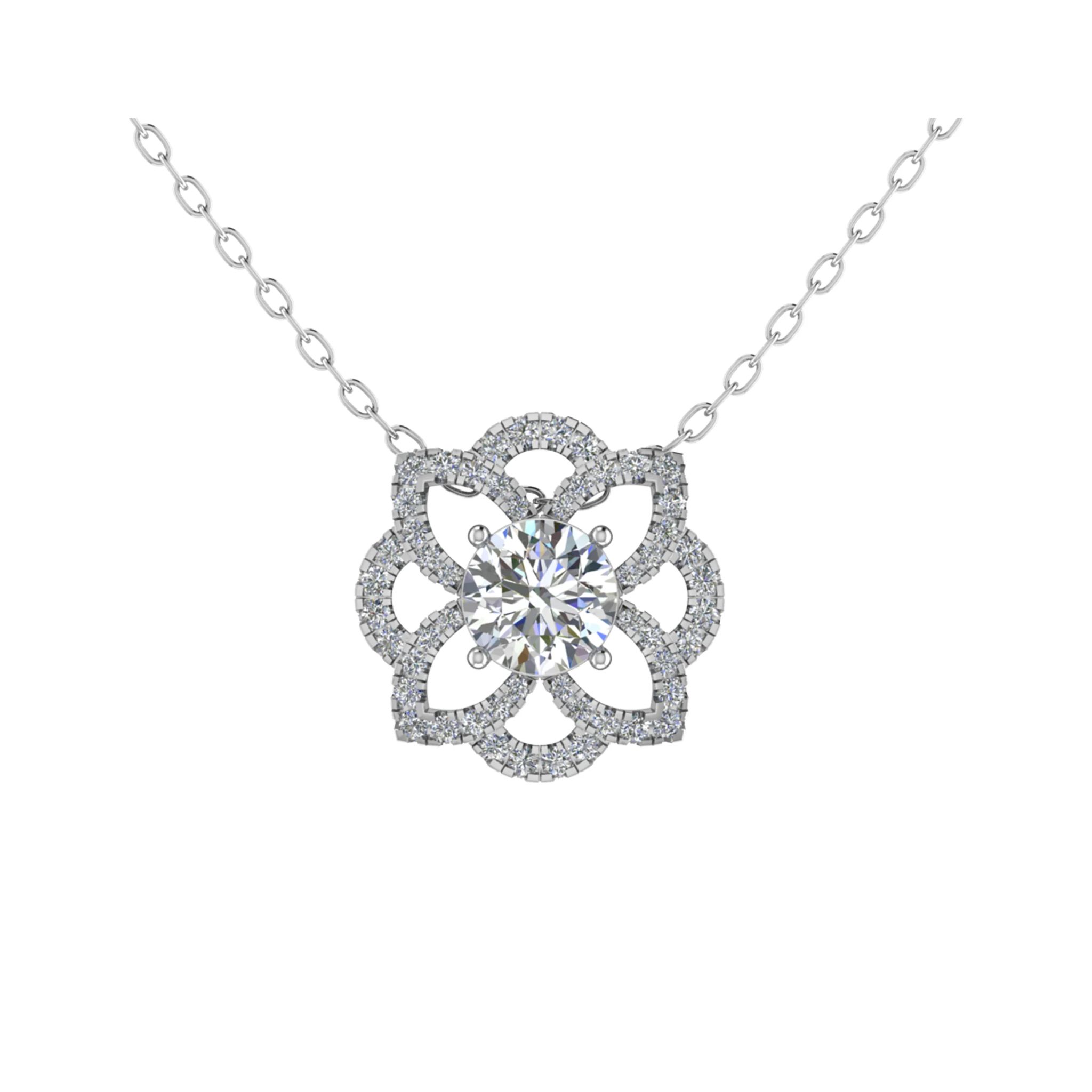 0.15 - 1.00 Carat Natural Diamond  Halo Pendant Necklaces