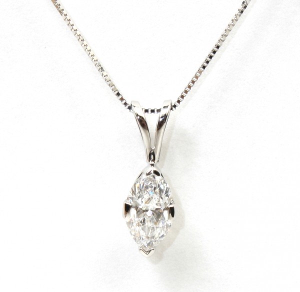 Natural Diamond Marquise Cut Teressa  Halo Pendant Necklaces in 9K White Gold