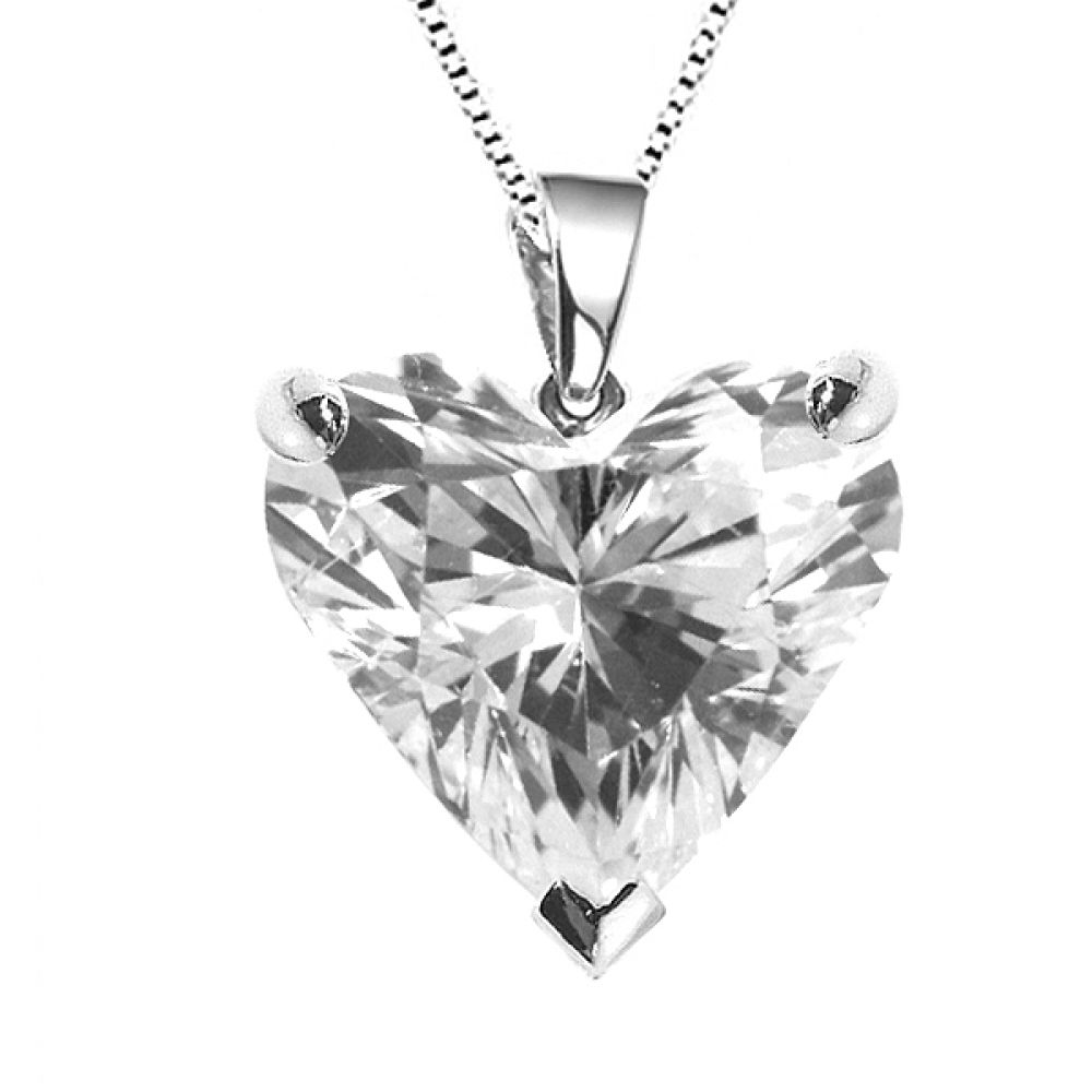 Natural Diamond Heart Cut Tinley Solitaire Pendant Necklaces in 9K White Gold