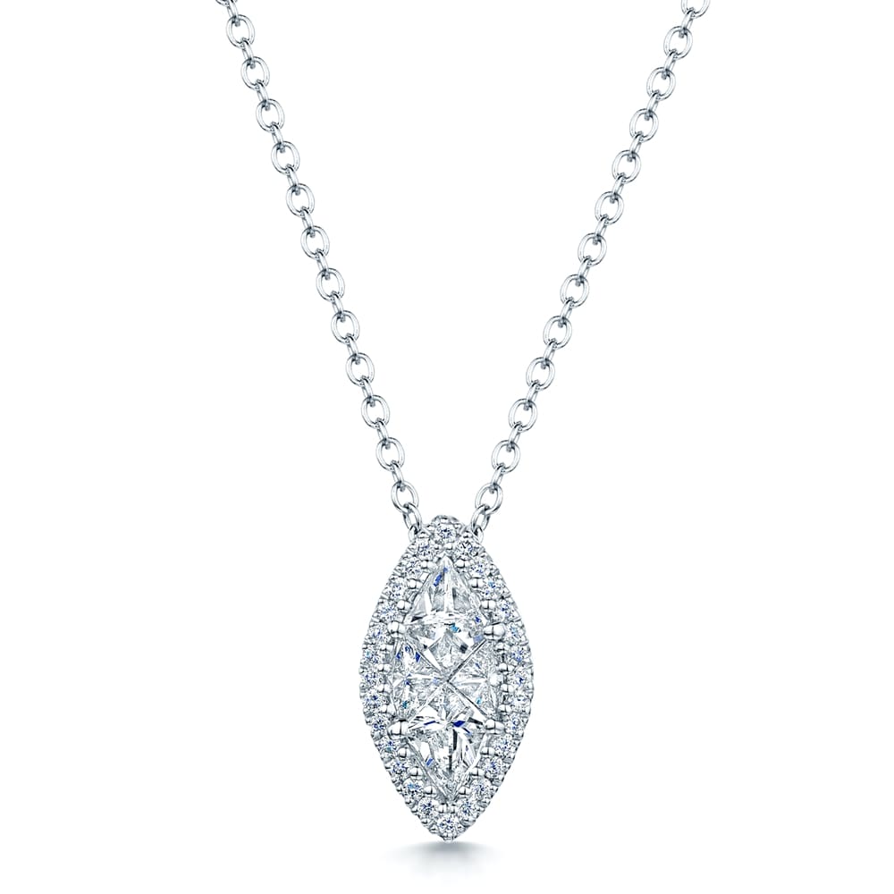 0.35 - 0.75 Carat Natural Diamond  Halo Pendant Necklaces