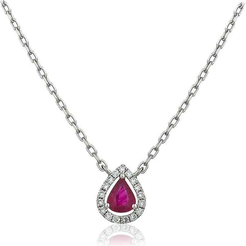 0.4 Ct Natural Ruby Pear Cut Plum  Necklaces in 18K Rose Gold